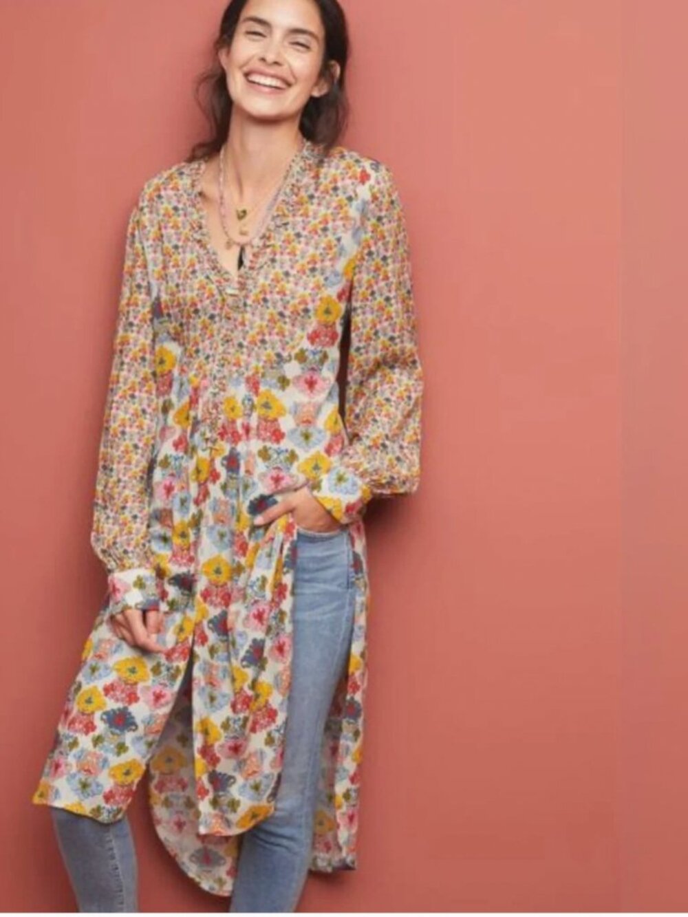 Anthropologie Blank London Lucia Tunic Dress in beautiful mixed bohemian floral
